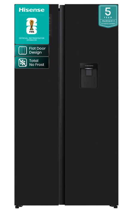 Hisense 541L No Frost Side by Side Fridge with Water Dispenser-Glass Black
