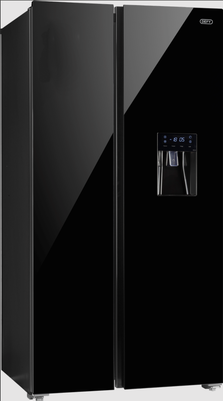 Defy DFF456 Mirror Black Glass Fridge - 496L Side-by-Side Fridge