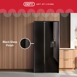 Alternative view of Defy DFF456 91cm 496L Side by Side Fridge Freezer No Frost with Water Dispenser Mirror Black Glass