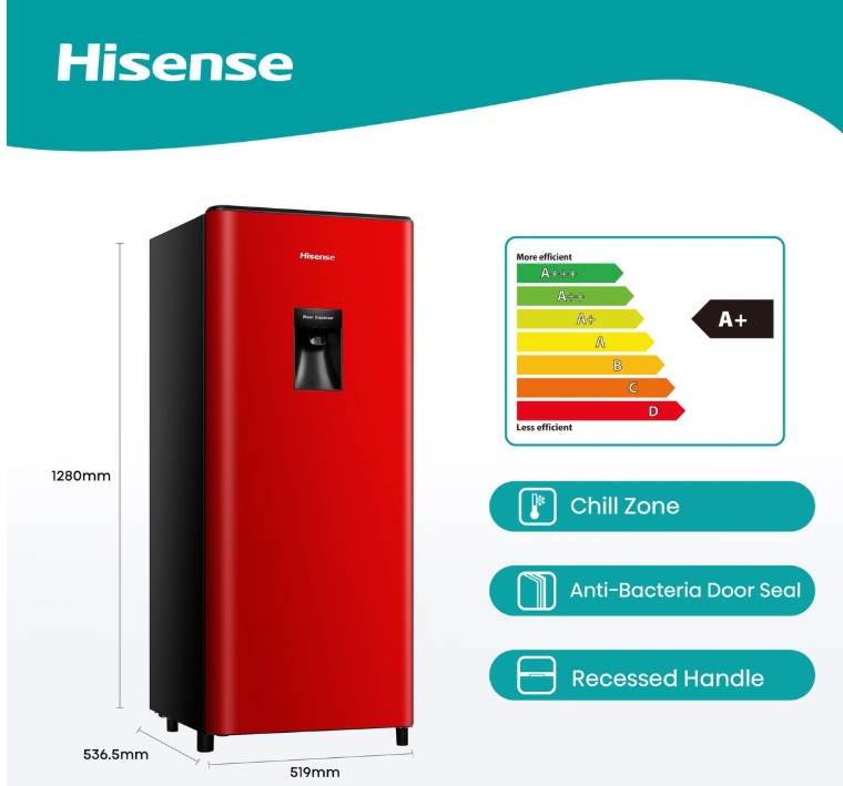 Hisense 177L Single Door Fridge with Water Dispenser - Red - Image 2