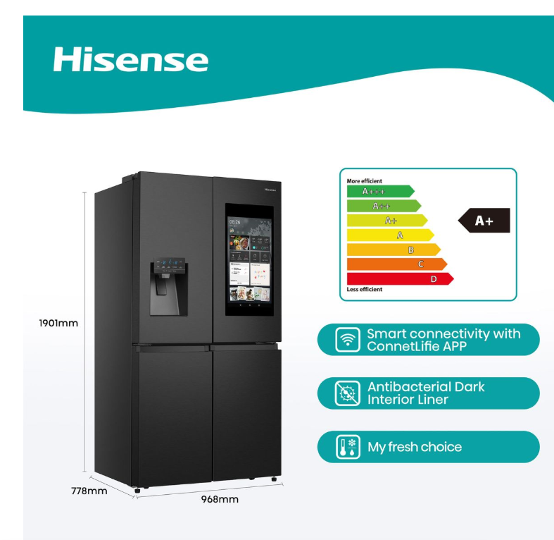 Hisense 536L Smart Multi Door Fridge Freezer with Interactive LED Screen - Image 3